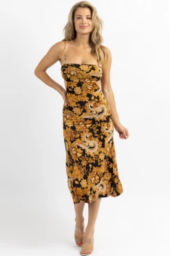 DEE ELLY NEW ARRIVALS GOLD STANDARD OPEN BACK SLIP DRESS