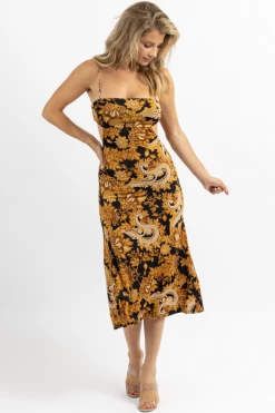 DEE ELLY NEW ARRIVALS GOLD STANDARD OPEN BACK SLIP DRESS