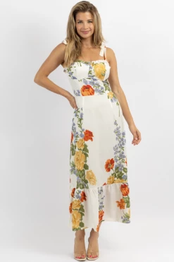 SUNDAY UP GOLDIE MULTIFLORAL TIE STRAP MIDI DRES *RESTOCK COMING SOON* NEW ARRIVALS