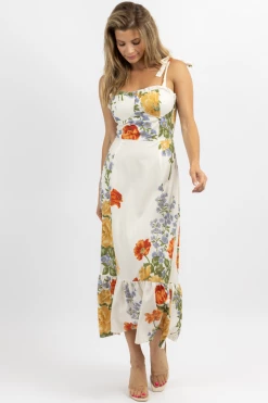 SUNDAY UP GOLDIE MULTIFLORAL TIE STRAP MIDI DRES *RESTOCK COMING SOON* NEW ARRIVALS