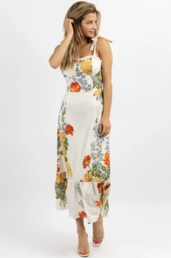 SUNDAY UP GOLDIE MULTIFLORAL TIE STRAP MIDI DRES *RESTOCK COMING SOON* NEW ARRIVALS