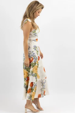 SUNDAY UP GOLDIE MULTIFLORAL TIE STRAP MIDI DRES *RESTOCK COMING SOON* NEW ARRIVALS