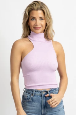 DYNAMIC FASHION NEW ARRIVALS PURPLE ASYMMETRIC RIBBED TANK