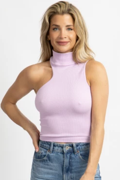 DYNAMIC FASHION NEW ARRIVALS PURPLE ASYMMETRIC RIBBED TANK