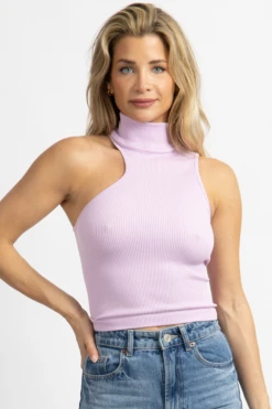 DYNAMIC FASHION NEW ARRIVALS PURPLE ASYMMETRIC RIBBED TANK