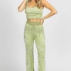 FORE COLLECTION NEW ARRIVALS GREEN ABSTRACT PRINT KNIT PANT SET