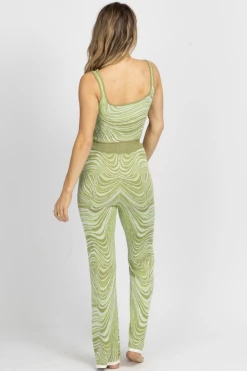 FORE COLLECTION NEW ARRIVALS GREEN ABSTRACT PRINT KNIT PANT SET