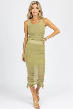 SWEET LEMON NEW ARRIVALS MATCHA GREEN FRINGE KNIT TANK
