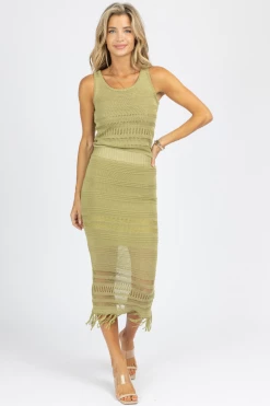 SWEET LEMON NEW ARRIVALS MATCHA GREEN FRINGE KNIT TANK