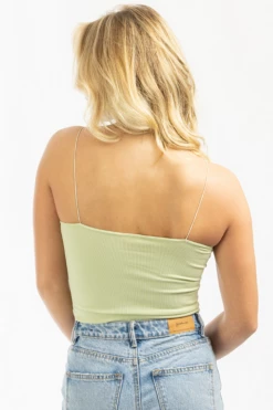 DYNAMIC FASHION NEW ARRIVALS GREEN ELASTIC STRAP RIBBED CROP