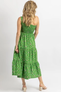 SUNDAY UP GREEN FLORAL PRINT ONE SHOULDER HOLLOW MIDI DRESS NEW ARRIVALS