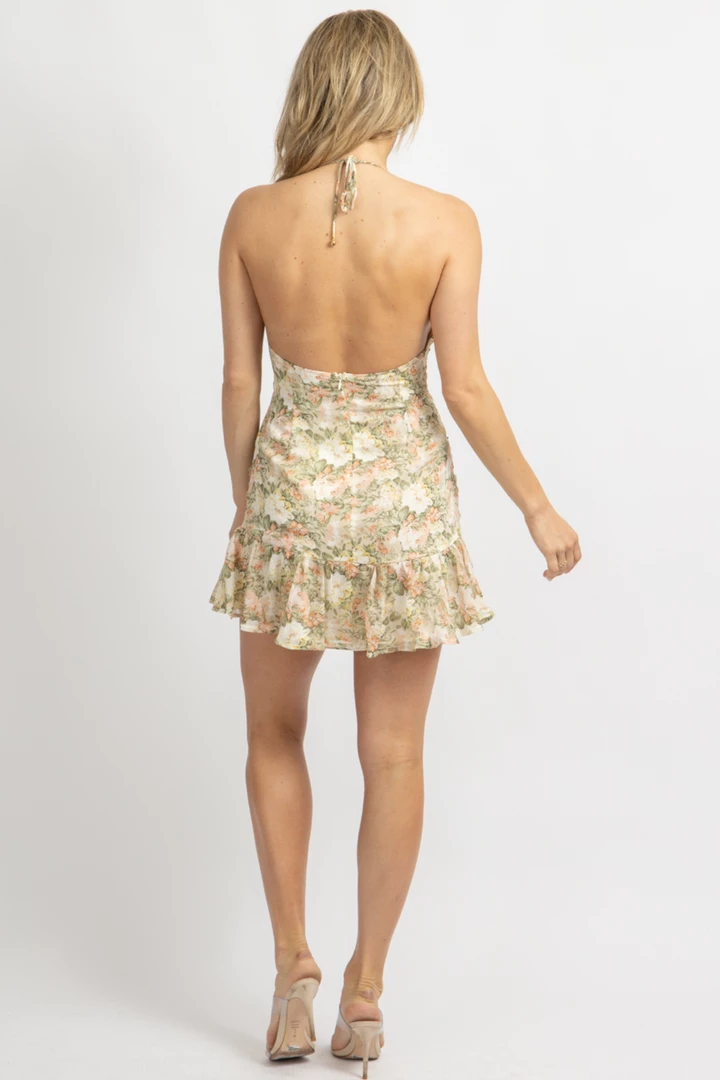 ONE AND ONLY BEIGE FLORAL HALTER TIERED MINI DRESS 7 ONE AND ONLY BEIGE FLORAL HALTER TIERED MINI DRESS