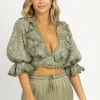 OLIVACEOUS CLOTHING OLIVE FLORAL LACE BACK TOP