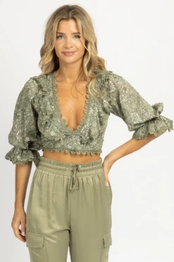 OLIVACEOUS CLOTHING OLIVE FLORAL LACE BACK TOP 8 OLIVACEOUS CLOTHING OLIVE FLORAL LACE BACK TOP