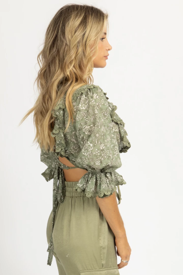 OLIVACEOUS CLOTHING OLIVE FLORAL LACE BACK TOP 5 OLIVACEOUS CLOTHING OLIVE FLORAL LACE BACK TOP