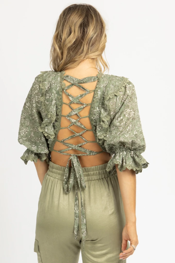 OLIVACEOUS CLOTHING OLIVE FLORAL LACE BACK TOP 6 OLIVACEOUS CLOTHING OLIVE FLORAL LACE BACK TOP