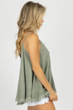 VENTI6 GREEN LINEN FRAYED HEM TANK CLOTHING 8 VENTI6 GREEN LINEN FRAYED HEM TANK CLOTHING