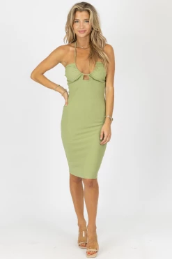BAILEY ROSE SAGE CROSS HALTERNECK MIDI DRESS NEW ARRIVALS