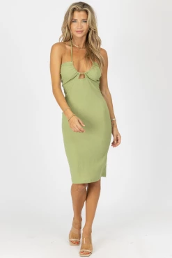 BAILEY ROSE SAGE CROSS HALTERNECK MIDI DRESS NEW ARRIVALS