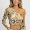 ENDLESS BLU CLOTHING GREEN MARBLE ABSTRACT ONE SHOULDER TOP
