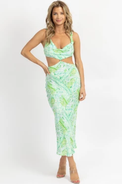 OLIVACEOUS NEW ARRIVALS GREEN MINT PRINT OPEN BACK MAXI DRESS