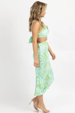 OLIVACEOUS NEW ARRIVALS GREEN MINT PRINT OPEN BACK MAXI DRESS