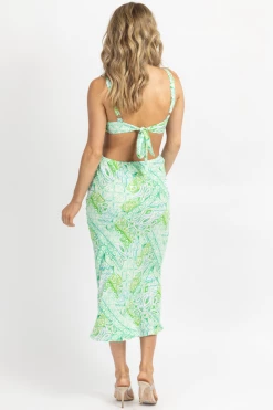 OLIVACEOUS NEW ARRIVALS GREEN MINT PRINT OPEN BACK MAXI DRESS
