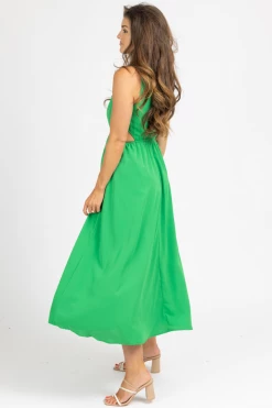 STYLE U GREEN O-RING OPEN SIDE MIDI DRESS CLOTHING