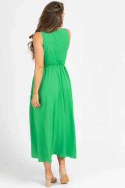 STYLE U GREEN O-RING OPEN SIDE MIDI DRESS CLOTHING