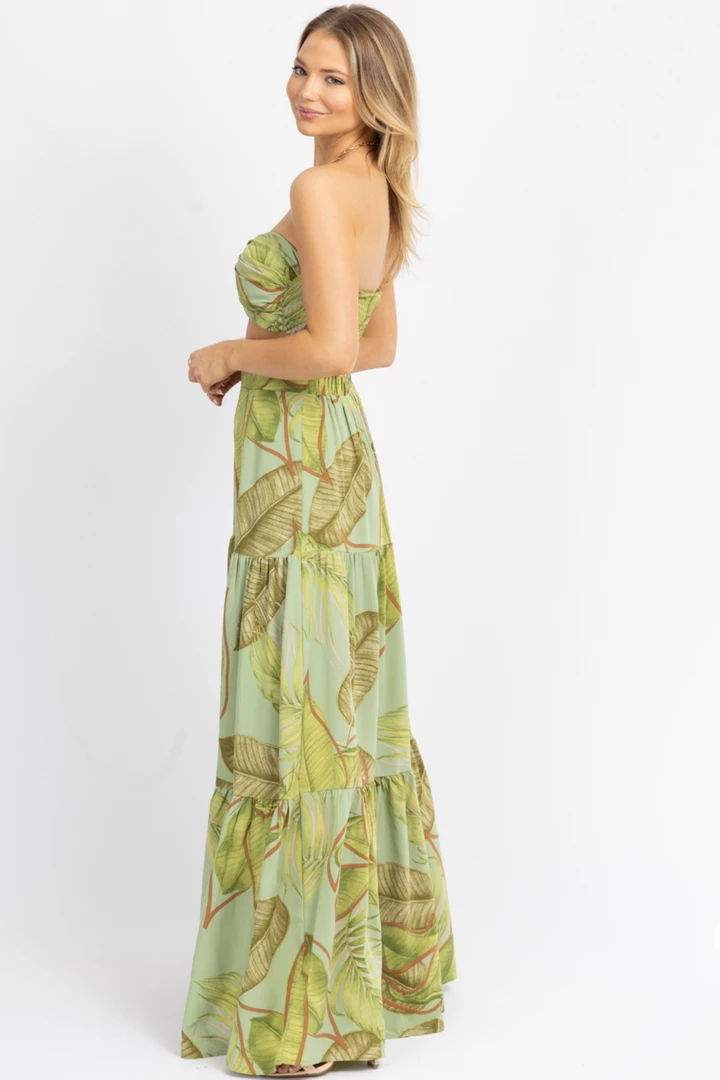 LUXXEL NEW ARRIVALS GREEN PALM TIERED MAXI SKIRT SET 5 LUXXEL NEW ARRIVALS GREEN PALM TIERED MAXI SKIRT SET