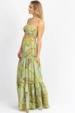 LUXXEL NEW ARRIVALS GREEN PALM TIERED MAXI SKIRT SET 12 LUXXEL NEW ARRIVALS GREEN PALM TIERED MAXI SKIRT SET