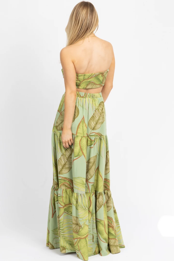 LUXXEL NEW ARRIVALS GREEN PALM TIERED MAXI SKIRT SET 7 LUXXEL NEW ARRIVALS GREEN PALM TIERED MAXI SKIRT SET