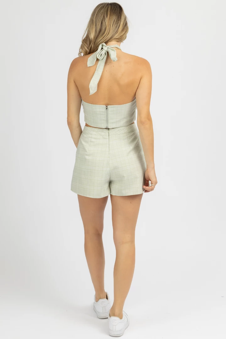 LE LIS GREEN PLAID HALTER TOP + SHORTS SET 5 LE LIS GREEN PLAID HALTER TOP + SHORTS SET
