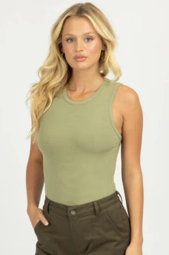 LE LIS ROUND NECK SLEEVELESS BODYSUIT IN GREEN CLOTHING