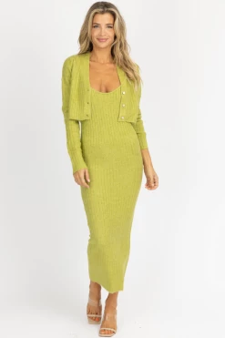 EMORY PARK GREEN KNIT CARDIGAN + MAXI DRESS SET
