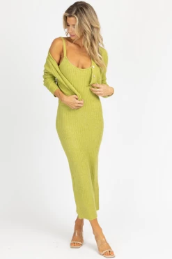 EMORY PARK GREEN KNIT CARDIGAN + MAXI DRESS SET