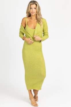 EMORY PARK GREEN KNIT CARDIGAN + MAXI DRESS SET