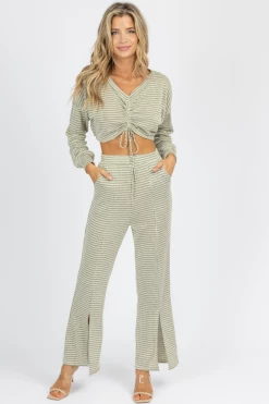 ENDLESS BLU OLIVE TIE CROP + FRONT SLIT PANT SET