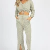 ENDLESS BLU OLIVE TIE CROP + FRONT SLIT PANT SET