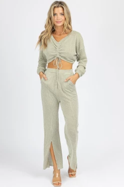 ENDLESS BLU OLIVE TIE CROP + FRONT SLIT PANT SET