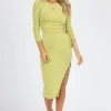 LENA NEW ARRIVALS GREEN SLINKY OPEN SIDE TIE MIDI DRESS *BACK IN STOCK*