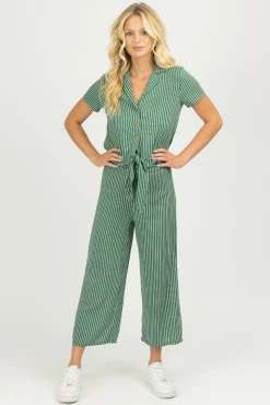 DEE ELLY CLOTHING GREEN STRIPED TIE TOP + PANT SET