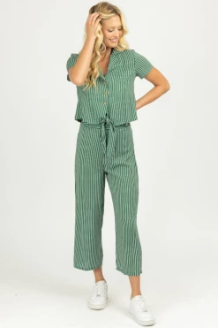 DEE ELLY CLOTHING GREEN STRIPED TIE TOP + PANT SET