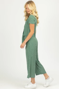DEE ELLY CLOTHING GREEN STRIPED TIE TOP + PANT SET