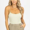 DYNAMIC FASHION CLOTHING GREEN STRIPED LOW BACK BODYSUIT