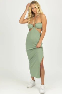 FORE COLLECTION SAGE RUCHED RING DETAIL MIDI DRESS CLOTHING