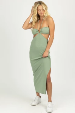 FORE COLLECTION SAGE RUCHED RING DETAIL MIDI DRESS CLOTHING