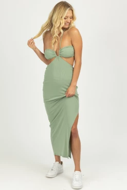 FORE COLLECTION SAGE RUCHED RING DETAIL MIDI DRESS CLOTHING