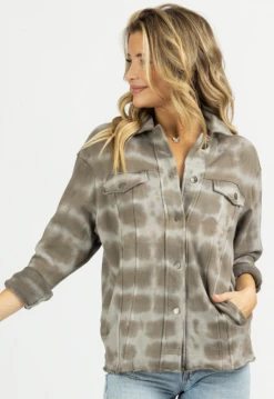 OLIVACEOUS GREIGE DYED OVERSIZE SHIRT JACKET