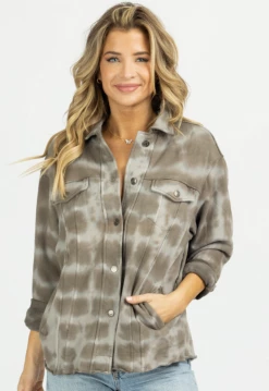 OLIVACEOUS GREIGE DYED OVERSIZE SHIRT JACKET